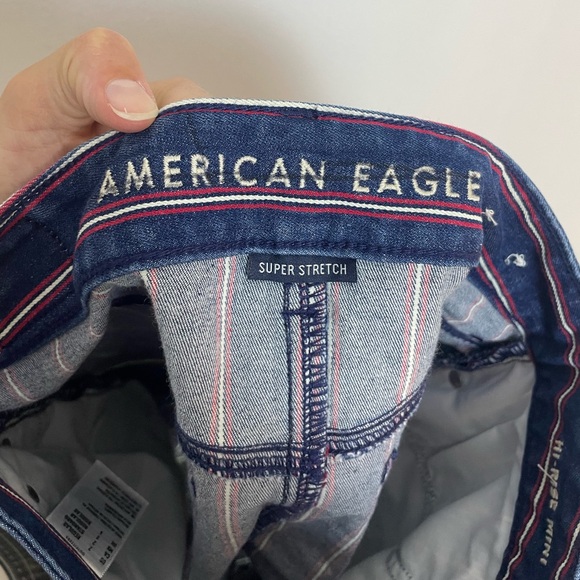 American Eagle AEO Retro Pinstripe Super Stretch Hi Rise Denim Mini Skirt Size 2 - Picture 4 of 6